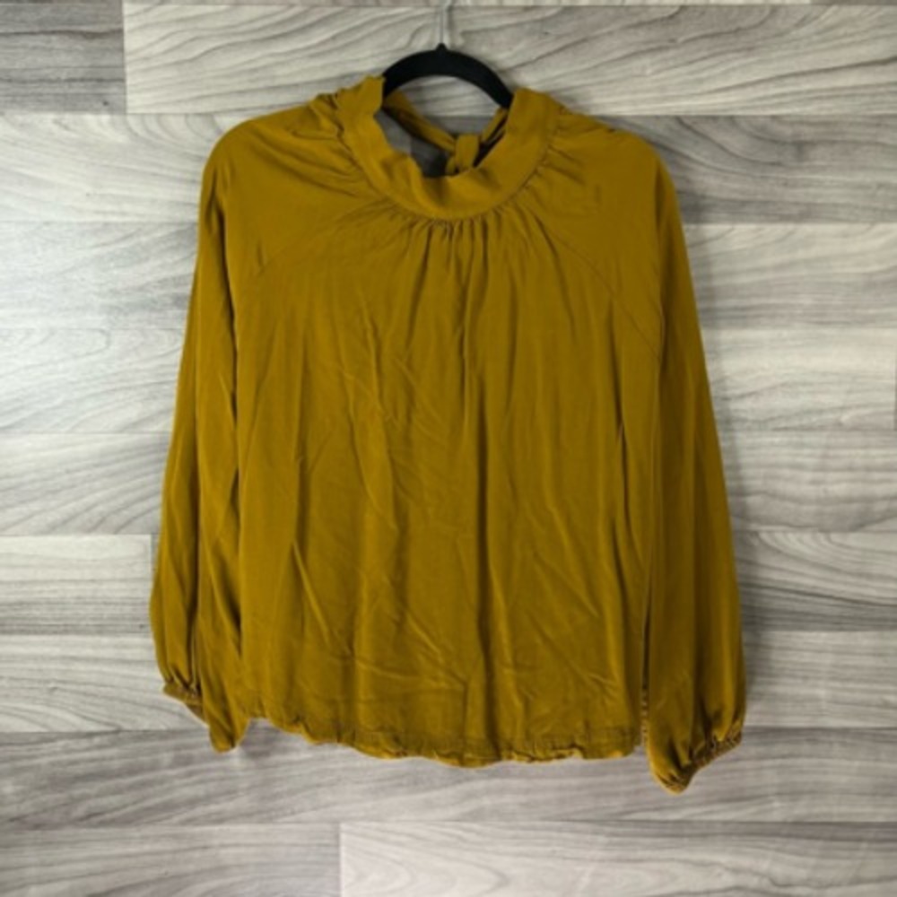 A New Day Womens Blouse Yellow Rayon Tied Open Back Pullover L